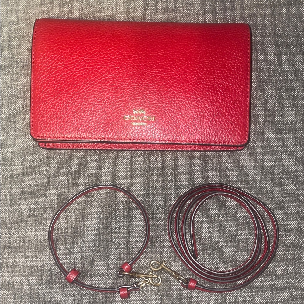 Coach Anna Red Pebble Leather Crossbody